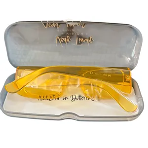 Veda Tinda Vision Sunglasses YELLOW Rectangle Lucite Includes Case Cloth NIB thumbnail 4