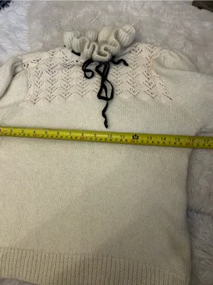 ZARA Ivory Lace Knit Sweater Ruffle Collar Bow Coquette Preppy Academia Small thumbnail 6