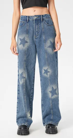 Cider Mid Rise Star Pattern Wide Leg Jeans Womens Small Denim Pants Streetwear thumbnail 1