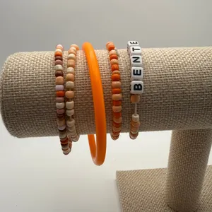 Kidcore OS Orange Bracelet Set‎ 5pc Beaded Stretch Bangle BENTE Letter Beads thumbnail 2
