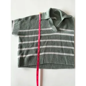 Hollister Sage Green White Striped Ribbed Polo Sweater V-Neck Cropped Small thumbnail 4