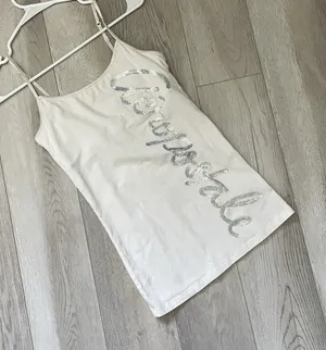 Aeropostale Y2K Tank Top sequin cursive cami womens White medium vintage kidcore thumbnail 1