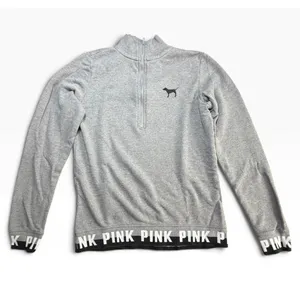 Victoria's Secret PINK Quarter Zip Pullover Sweatshirt Heather Gray Logo XS thumbnail 2