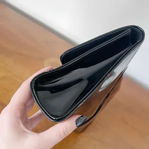 Dior • black patent leather cosmetic bag clutch pouch makeup case ribbon tie thumbnail 10