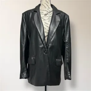 Anthropologie Endless Rose L Black Faux Leather‎ Blazer Jacket Pockets Y2K Retro thumbnail 5