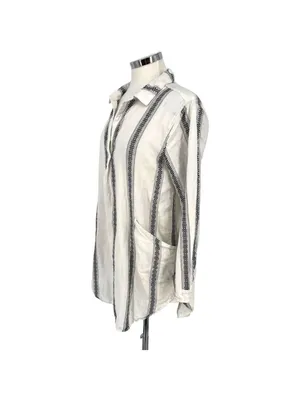 Dylan Boho Coastal Nomad Stripe Tunic Top Beach Cover-up White Black Size Medium thumbnail 4