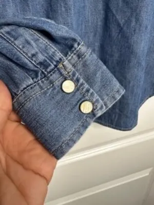 Gap Denim Pearl Snap Western Shirt Medium Wash Blue Long Sleeve Cotton S thumbnail 7