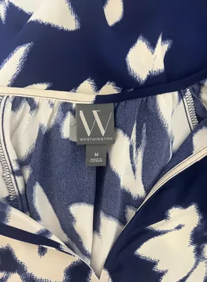 NEW Worthington Floral Long Sleeve Blouse Navy Cream Size Medium thumbnail 7