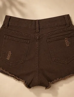 Mid Rise Distressed Denim Micro Shorts Brown Size 25 thumbnail 2