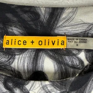 Alice + Olivia Silk Spandex Abstract Floral Dress Black White C107648672 Size S thumbnail 2