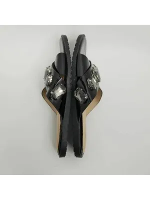 Womens Stone Jeweled Slip On Flat Slide Sandals Rhinestones Black Size 38 thumbnail 8