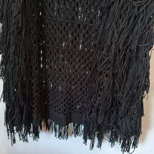 PPLA Flounder Fringe Vest Black Open Knit Crochet Sleeveless Boho Festival Large thumbnail 5