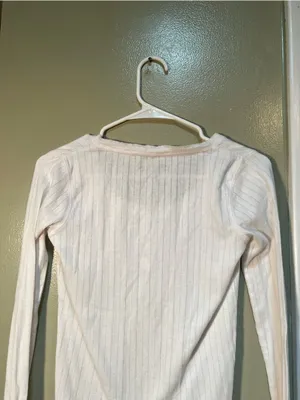 Eddie Bauer Women's Size Small Scoop Neck Henley Top White Lace Ribbed Cotton thumbnail 6