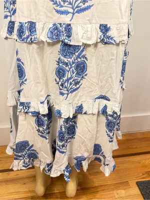 Fancy Loose Tiered Ruffle Maxi Dress Sz L Cotton Cottagecore Prairie Floral thumbnail 7