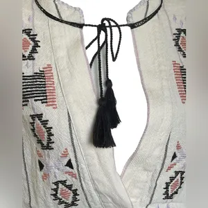 Free People Baja Boho Aztec Embroidered Crean V Neck Romper Size S/P thumbnail 2