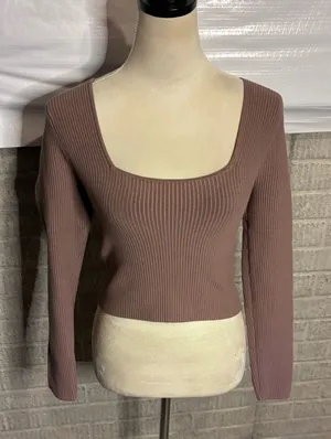 Abercrombie & Fitch Womens Small Ribbed Square Neck Long Sleeve Sweater Mauve thumbnail 1