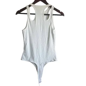 ASTR‎ Women Bodysuit M Ivory Ribbed Cutout Y2K Neutral Festival Clubwear Top thumbnail 2