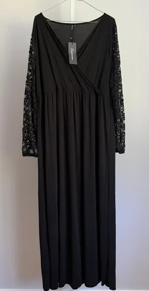Zattcas Women's XXXL Black Maxi‎ Dress Long Lace Sleeve V Neck thumbnail 1