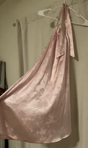 Lucy in the Sky Midnight Satin Halter Dress In Floral Pink thumbnail 1