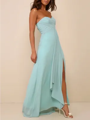 Lulu’s Splendid Aura Sage Green Chiffon Pleated Strapless Maxi Dress Size L thumbnail 13