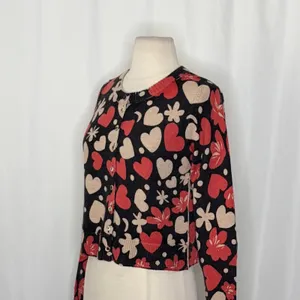 NWT!! FREE PEOPLE Nocturnal Patterned Cardi Black Retro Combo Hearts Floral XS thumbnail 6