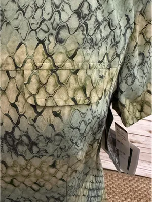 Vintage 100% silk reptile print midi dress Size 16 yellow green button up safari thumbnail 3