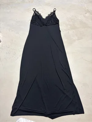Zara Black Lace Trim long Slip Dress small thumbnail 3