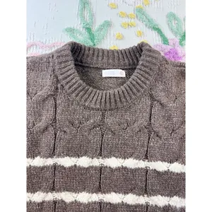 LC Lauren Conrad Brown Cream Striped Cable Knit Sweater‎ XXL Pullover Crew Neck thumbnail 5