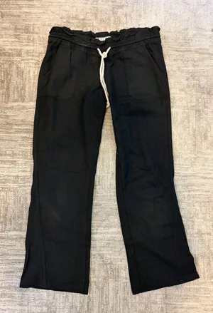 Like New Roxy Linen Black Wide Leg Drawstring Pants. Sz S thumbnail 1