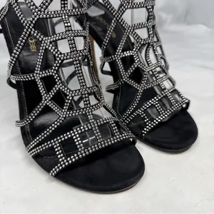 Sergio Rossi Vintage Y2K Studded Spider Web Strappy Sandal Heels Black Widow 36 thumbnail 4