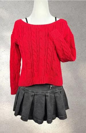 Abercrombie & Fitch Crop Cable Knit Sweater Women’s XS Red Cozy Cabincore Preppy thumbnail 1