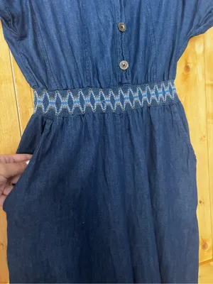 Indigo & Lace Denim Jumpsuit Smocked Waist Blue Size‎ L thumbnail 3