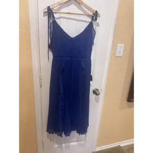 Lulus Never a Dull Moment Royal Blue Tie-Strap Pleated Midi Dress SIZE L thumbnail 3
