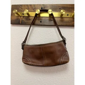Coach Hampton Demi Baguette East West Brown Leather Vintage Premium Shoulder Bag thumbnail 3