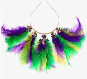 NEW Mardi Gras Headbands for Women Mask Fleur De Lis Hairband Carnival Feather thumbnail 1