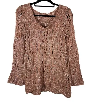 Free People Mauve Bell Long Sleeve‎ Knit Pullover Boat Neck Women Sweater Size L thumbnail 1