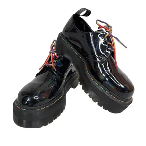 Dr. Martens 1461 Quad Rainbow Patent Platform Shoes black size 7 ladies 6 Men thumbnail 5