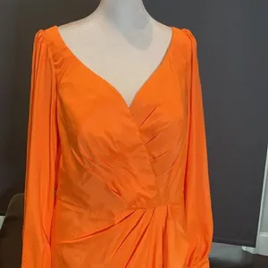 Women’s Orange Full Length Long Sleeve Dress Leg Slit Corset Back Size 14 *READ thumbnail 2