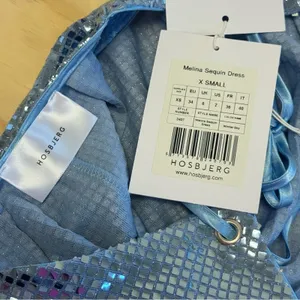 NWT Hosbjerg Sequin‎ Melina Halter Bodycon Midi Dress Winter Sky Blue XS Stretch thumbnail 10