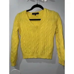 $398 Ralph Lauren Black‎ Label Women's Cable-Knit Cashmere Sweater Sz L Yellow X thumbnail 2