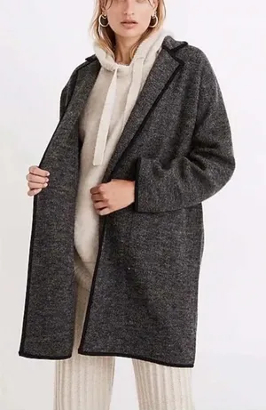 Madewell 100% Merino Wool Herringbone Sweater Coat Grey NB389 Women's Small thumbnail 1