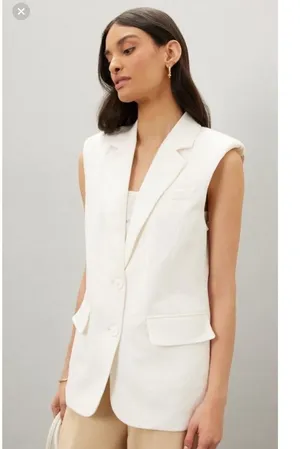 ENDLESS ROSE White Linen Blend Oversized Sleeveless Vest Blazer Size Small thumbnail 1