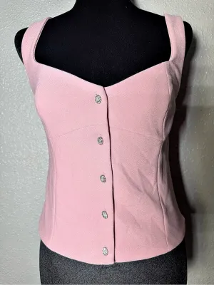 ZARA Pink Tank Top Sweetheart Neckline Rhinestone Button Vest Size M thumbnail 1