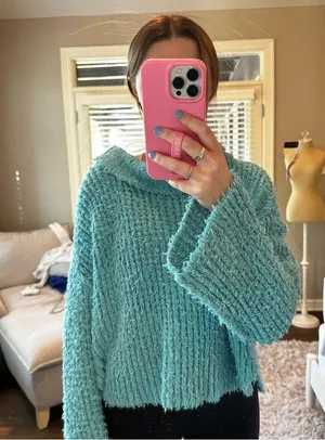 Free People Blue Turtleneck Sweater Size Small thumbnail 6