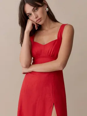 Few Moda Cassia Linen Midi Dress in Red size 8 $173 thumbnail 5