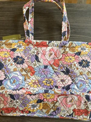Vera Bradley Pastel Floral Quilted Tote in Pink, Purple, Blue & Yellow thumbnail 3