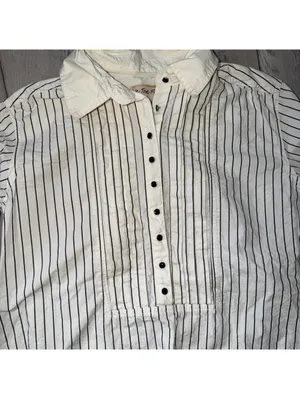 Free People We the Free After Hours Stripe Oversized 1/4 Button Down Top size xs thumbnail 6