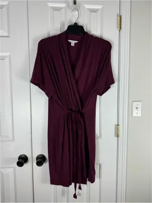 Athleta | Nighttime Bliss Short Sleeve Robe Plum Wrap Loungewear Bathrobe Relax thumbnail 5