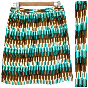 Milly Womens 6 Pencil Skirt 100% Silk Geometric Ikat‎ Brown Green Cream Lined thumbnail 2