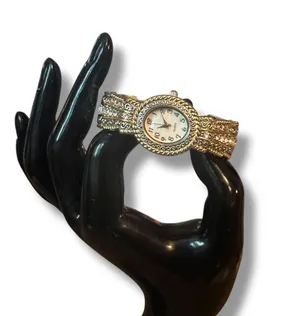 Vintage Accutime fancy two tone rhinestone cuff watch thumbnail 2